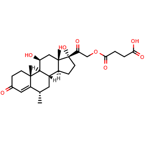 Chemical structure of 4-(2-((6S,8S,9S,10R,11S,13S,14S,17R)-11,17-Dihydroxy-6,10,13-trimethyl-3-oxo-2,3,6,7,8,9,10,11,12,13,14,15,16,17-tetradecahydro-1H-cyclopenta[a]phenanthren-17-yl)-2-oxoethoxy)-4-oxobutanoic acid , CAS 119657-85-1, AChemBlock AD269614