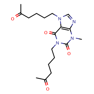 Chemical structure of 3-Methyl-1,7-bis(5-oxohexyl)-1H-purine-2,6(3H,7H)-dione , CAS 200556-62-3, AChemBlock AD269627
