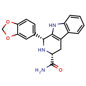 Chemical structure of (1R,3R)-1-(Benzo[d][1,3]dioxol-5-yl)-2,3,4,9-tetrahydro-1H-pyrido[3,4-b]indole-3-carboxamide , CAS 1370438-57-5, AChemBlock AD269643