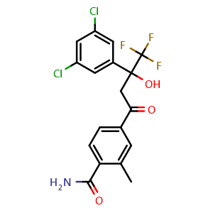 Chemical structure of 4-(3-(3,5-Dichlorophenyl)-4,4,4-trifluoro-3-hydroxybutanoyl)-2-methylbenzamide , CAS 1095275-13-0, AChemBlock AD269645