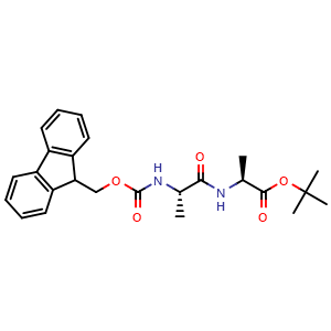 Chemical structure of (S)-tert-Butyl 2-((S)-2-((((9H-fluoren-9-yl)methoxy)carbonyl)amino)propanamido)propanoate , CAS 161009-04-7, AChemBlock AD269664