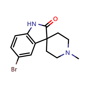 Chemical structure of 5-Bromo-1'-methylspiro[indoline-3,4'-piperidin]-2-one , CAS 920023-48-9, AChemBlock AD269682