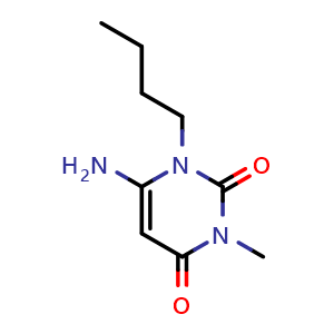Chemical structure of 6-Amino-1-butyl-3-methyl-1,2,3,4-tetrahydropyrimidine-2,4-dione , CAS 53681-50-8, AChemBlock AD269687