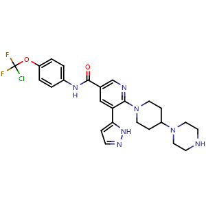 Chemical structure of N-(4-(Chlorodifluoromethoxy)phenyl)-6-(4-(piperazin-1-yl)piperidin-1-yl)-5-(1H-pyrazol-5-yl)nicotinamide , AChemBlock AD269693