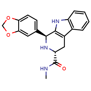 Chemical structure of (1S,3R)-1-(Benzo[d][1,3]dioxol-5-yl)-N-methyl-2,3,4,9-tetrahydro-1H-pyrido[3,4-b]indole-3-carboxamide , CAS 951661-85-1, AChemBlock AD269700