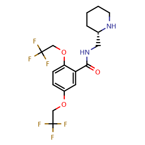 Chemical structure of (S)-N-(Piperidin-2-ylmethyl)-2,5-bis(2,2,2-trifluoroethoxy)benzamide , CAS 99495-92-8, AChemBlock AD269704