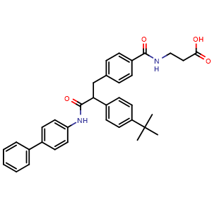 Chemical structure of N-[4-[3-([1,1′-Biphenyl]-4-ylamino)-2-[4-(1,1-dimethylethyl)phenyl]-3-oxopropyl]benzoyl]-beta-alanine , CAS 699001-85-9, AChemBlock AD269710