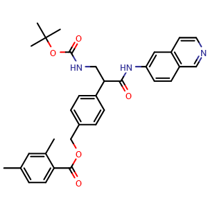 Chemical structure of 4-(3-((tert-Butoxycarbonyl)amino)-1-(isoquinolin-6-ylamino)-1-oxopropan-2-yl)benzyl 2,4-dimethylbenzoate , CAS 1253955-17-7, AChemBlock AD269713