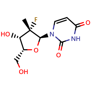 Chemical structure of 1-((2S,3S,4S,5R)-3-Fluoro-4-hydroxy-5-(hydroxymethyl)-3-methyltetrahydrofuran-2-yl)pyrimidine-2,4(1H,3H)-dione , AChemBlock AD269716