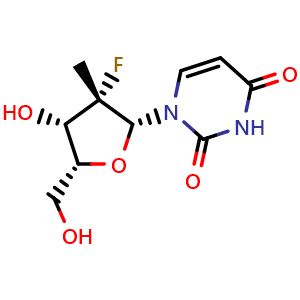 Chemical structure of 1-((2R,3S,4S,5R)-3-Fluoro-4-hydroxy-5-(hydroxymethyl)-3-methyltetrahydrofuran-2-yl)pyrimidine-2,4(1H,3H)-dione , AChemBlock AD269719