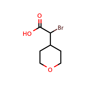 Chemical structure of 2-Bromo-2-(tetrahydro-2H-pyran-4-yl)acetic acid , CAS 1098638-28-8, AChemBlock AD269783