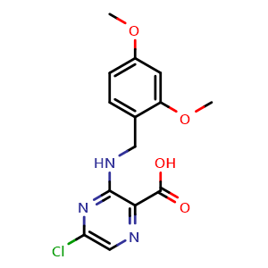 Chemical structure of 5-Chloro-3-((2,4-dimethoxybenzyl)amino)pyrazine-2-carboxylic acid , AChemBlock AD269785