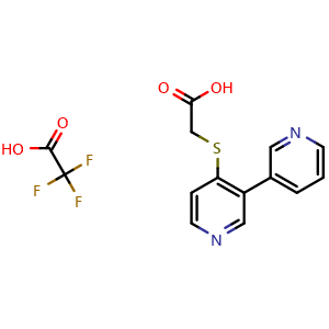 Chemical structure of 2-([3,3'-Bipyridin]-4-ylthio)acetic acid, 2,2,2-trifluoroacetic acid (1:1) , AChemBlock AD269806