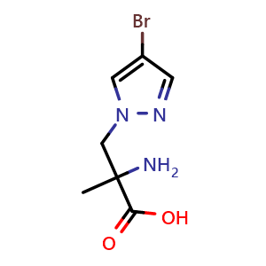 Chemical structure of 2-Amino-3-(4-bromo-1h-pyrazol-1-yl)-2-methylpropanoic acid , CAS 1248822-14-1, AChemBlock AD269807