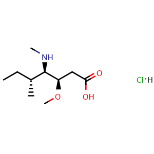 Chemical structure of (3R,4R,5R)-3-Methoxy-5-methyl-4-(methylamino)heptanoic acid hydrochloride , AChemBlock AD269812