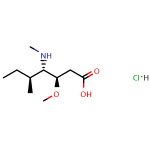 Chemical structure of (3R,4S,5S)-3-Methoxy-5-methyl-4-(methylamino)heptanoic acid hydrochloride , AChemBlock AD269813