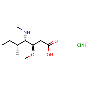 Chemical structure of (3R,4S,5R)-3-Methoxy-5-methyl-4-(methylamino)heptanoic acid hydrochloride , AChemBlock AD269814