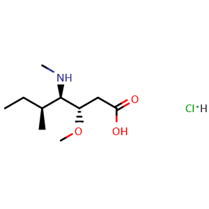 Chemical structure of (3S,4R,5S)-3-Methoxy-5-methyl-4-(methylamino)heptanoic acid hydrochloride , AChemBlock AD269816