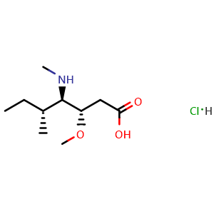 Chemical structure of (3S,4R,5R)-3-Methoxy-5-methyl-4-(methylamino)heptanoic acid hydrochloride , AChemBlock AD269817
