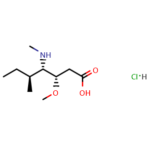 Chemical structure of (3S,4S,5S)-3-Methoxy-5-methyl-4-(methylamino)heptanoic acid hydrochloride , AChemBlock AD269818