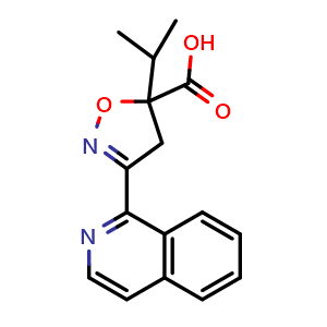 Chemical structure of 5-Isopropyl-3-(isoquinolin-1-yl)-4,5-dihydroisoxazole-5-carboxylic acid , CAS 847945-89-5, AChemBlock AD269822