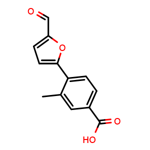 Chemical structure of 4-(5-Formylfuran-2-yl)-3-methylbenzoic acid , CAS 444068-62-6, AChemBlock AD269836
