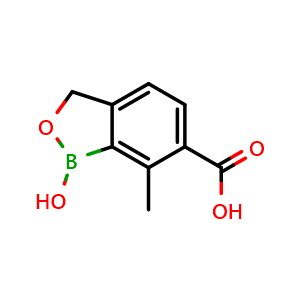 Chemical structure of 1-Hydroxy-7-methyl-1,3-dihydrobenzo[c][1,2]oxaborole-6-carboxylic acid , CAS 2152663-73-3, AChemBlock AD269844