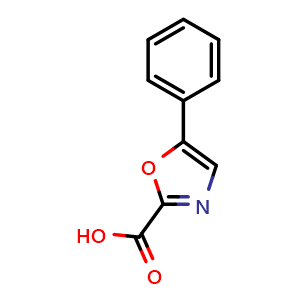 Chemical structure of 5-Phenyloxazole-2-carboxylic acid , CAS 1014-14-8, AChemBlock AD269856