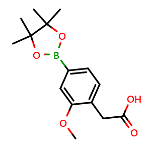 Chemical structure of 2-(2-Methoxy-4-(4,4,5,5-tetramethyl-1,3,2-dioxaborolan-2-yl)phenyl)acetic acid , CAS 1246766-09-5, AChemBlock AD269865