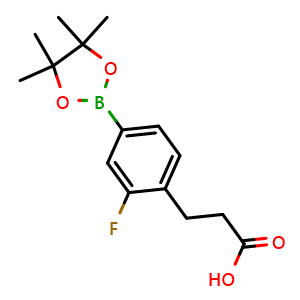 Chemical structure of 3-(2-Fluoro-4-(4,4,5,5-tetramethyl-1,3,2-dioxaborolan-2-yl)phenyl)propanoic acid , AChemBlock AD269868