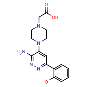 Chemical structure of 2-(4-(3-Amino-6-(2-hydroxyphenyl)pyridazin-4-yl)piperazin-1-yl)acetic acid , CAS 2380272-41-1, AChemBlock AD269871