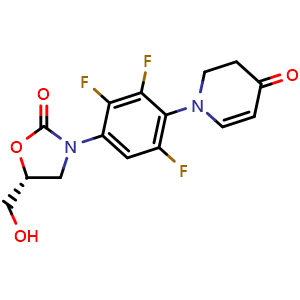 Chemical structure of (R)-5-(Hydroxymethyl)-3-(2,3,5-trifluoro-4-(4-oxo-3,4-dihydropyridin-1(2H)-yl)phenyl)oxazolidin-2-one , CAS 1112968-16-7, AChemBlock AD269873