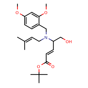 Chemical structure of (E)-tert-Butyl 4-((2,4-dimethoxybenzyl)(3-methylbut-2-en-1-yl)amino)-5-hydroxypent-2-enoate , AChemBlock AD269874