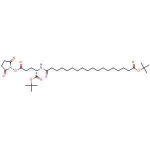 Chemical structure of 1-(Tert-butyl) 5-(2,5-dioxopyrrolidin-1-yl) (18-(tert-butoxy)-18-oxooctadecanoyl)-L-glutamate , CAS 1188328-22-4, AChemBlock AD269878