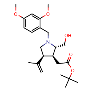 Chemical structure of tert-Butyl 2-((2S,3S,4S)-1-(2,4-dimethoxybenzyl)-2-(hydroxymethyl)-4-(prop-1-en-2-yl)pyrrolidin-3-yl)acetate , AChemBlock AD269880