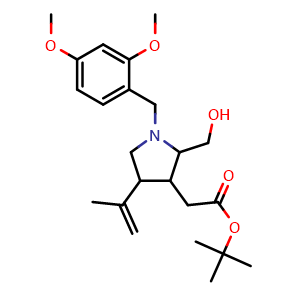 Chemical structure of tert-Butyl 2-(1-(2,4-dimethoxybenzyl)-2-(hydroxymethyl)-4-(prop-1-en-2-yl)pyrrolidin-3-yl)acetate , AChemBlock AD269883