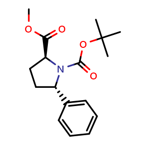 Chemical structure of (2S,5S)-1-tert-Butyl 2-methyl 5-phenylpyrrolidine-1,2-dicarboxylate , CAS 1552271-23-4, AChemBlock AD269886