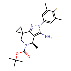 Chemical structure of (R)-tert-Butyl 3'-amino-2'-(4-fluoro-3,5-dimethylphenyl)-4'-methyl-4',6'-dihydrospiro[cyclopropane-1,7'-pyrazolo[4,3-c]pyridine]-5'(2'H)-carboxylate , AChemBlock AD269891