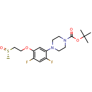 Chemical structure of (S)-tert-Butyl 4-(2,4-difluoro-5-(2-(methylsulfinyl)ethoxy)phenyl)piperazine-1-carboxylate , CAS 2246609-55-0, AChemBlock AD269899
