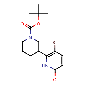 Chemical structure of tert-Butyl 3-(3-bromo-6-oxo-1,6-dihydropyridin-2-yl)piperidine-1-carboxylate , AChemBlock AD269910
