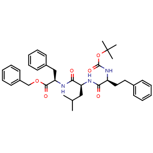 Chemical structure of (6S,9S,12R)-Benzyl 12-benzyl-9-isobutyl-2,2-dimethyl-4,7,10-trioxo-6-phenethyl-3-oxa-5,8,11-triazatridecan-13-oate , AChemBlock AD269922