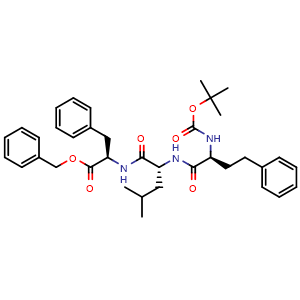 Chemical structure of (6S,9R,12R)-Benzyl 12-benzyl-9-isobutyl-2,2-dimethyl-4,7,10-trioxo-6-phenethyl-3-oxa-5,8,11-triazatridecan-13-oate , AChemBlock AD269924