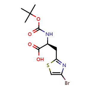 Chemical structure of (S)-3-(4-Bromothiazol-2-yl)-2-((tert-butoxycarbonyl)amino)propanoic acid , CAS 2641451-74-1, AChemBlock AD269930
