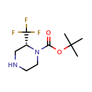 Chemical structure of (R)-2-Trifluoromethyl-piperazine-1-carboxylic acid tert-butyl ester , CAS 1240588-01-5, AChemBlock AD269943