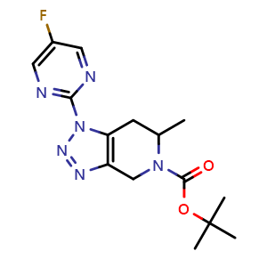 Chemical structure of tert-Butyl 1-(5-fluoropyrimidin-2-yl)-6-methyl-6,7-dihydro-1H-[1,2,3]triazolo[4,5-c]pyridine-5(4H)-carboxylate , AChemBlock AD269944