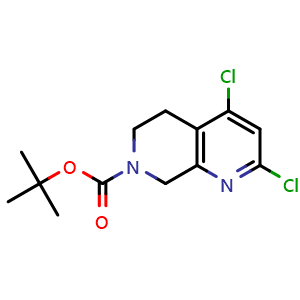 Chemical structure of tert-Butyl 2,4-dichloro-5,8-dihydro-1,7-naphthyridine-7(6H)-carboxylate , CAS 1393558-68-3, AChemBlock AD269952