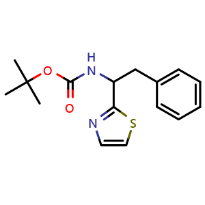 Chemical structure of tert-Butyl (2-phenyl-1-(thiazol-2-yl)ethyl)carbamate , CAS 158189-10-7, AChemBlock AD269957