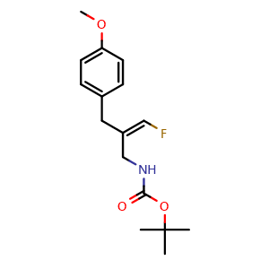 Chemical structure of (Z)-tert-Butyl (3-fluoro-2-(4-methoxybenzyl)allyl)carbamate , CAS 955036-83-6, AChemBlock AD269959