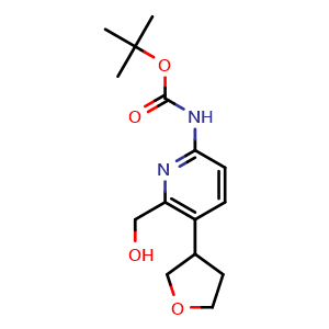 Chemical structure of tert-Butyl (6-(hydroxymethyl)-5-(tetrahydrofuran-3-yl)pyridin-2-yl)carbamate , CAS 2628347-70-4, AChemBlock AD269970