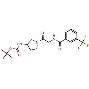 Chemical structure of tert-Butyl (1-(2-(3-(trifluoromethyl)benzamido)acetyl)pyrrolidin-3-yl)carbamate , CAS 2448679-14-7, AChemBlock AD269972